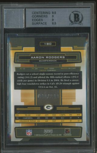 2005 Absolute Spectrum Silver Aaron Rodgers Packers RC AUTO /249 BGS 9 BAS 10 2