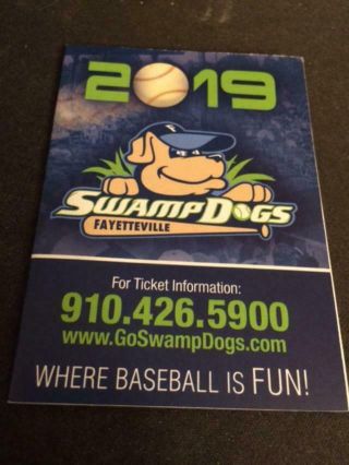 2019 Fayetteville Swamp Dogs Baseball Pocket Schedule Dental Version