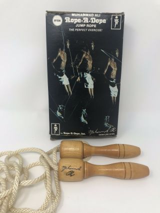 Vintage Signed Official Muhammad Ali Rope A Dope Jump Rope With Box