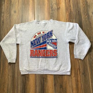 Vintage 90’s Ny York Rangers Crewneck Sweatshirt Big Logo Sz Large Gray Nhl