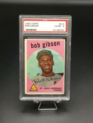 1959 Topps Baseball Bob Gibson Rc Hof Psa Ex - Mt 6 514 St Louis Cardinals