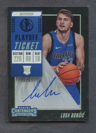2018 - 19 Contenders Playoff Ticket Luka Doncic Mavericks Rc Rookie Auto 23/65