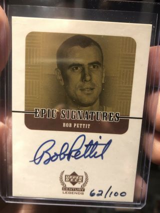 1999 - 00 Ud Century Legends Gold Bob Pettit Auto /100 Upper Deck Autograph Sp Ssp