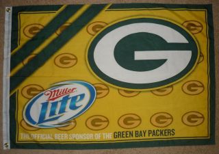2011 Green Bay Packers Flag 27 1/2 " X 41 " Miller Lite Beer Sponser