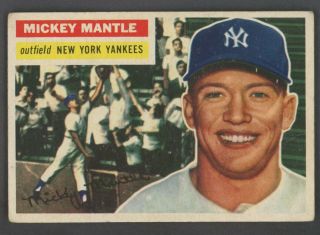 1956 Topps 135 Mickey Mantle York Yankees Hof Gray Back Centered