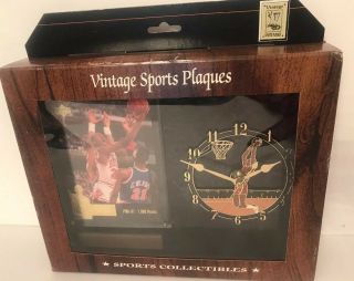 Vintage Sports Plaques Michael Jordan Clock W/ Upper Deck Basketball Card