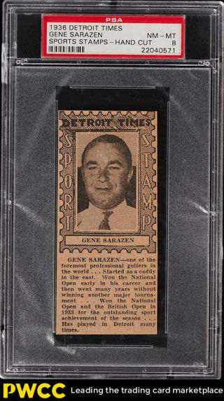 1936 Detroit Times Sports Stamps Golf Gene Sarazen Psa 8 Nm - Mt (pwcc)