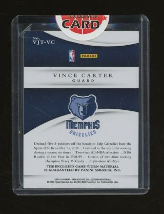 2014 - 15 Immaculate Vince Carter Grizzlies NBA Logoman Tag Patch 2/2 2