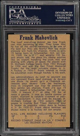 1957 Parkhurst Frank Mahovlich ROOKIE RC PSA/DNA AUTO T17 PSA 2 GD (PWCC) 2