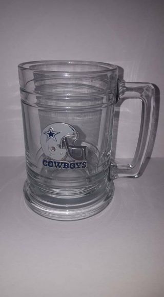 Dallas Cowboys 16oz Glass Beer Tankard With Pewter Helmet Logo