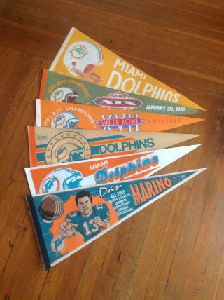 6 Vintage Miami Dolphins Nfl Football Pennants Bowl Dan Marino