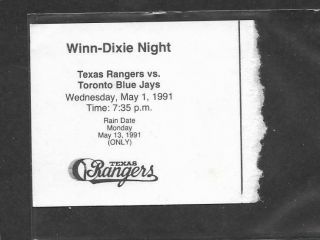 5/1/1991 Texas Rangers Ticket Stub,  Rain Check,  Nolan Ryan 7th No Hitter