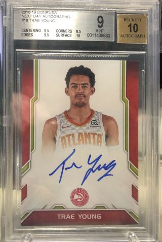 2018 - 19 Donruss Trae Young Next Day Rc On - Card Auto Ssp Hawks Rcr Bgs 9 Auto 10