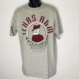 Vintage Texas A & M Aggies T Shirt Single Stitch Usa Gray Striped Logo Mens L