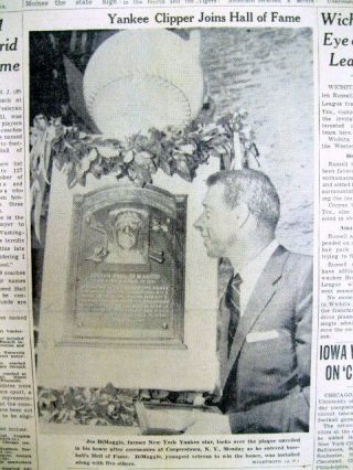 2 1955 Newspapers W Pictures Ny Yankee Joe Dimaggio Now In Baseball Hall Of Fame