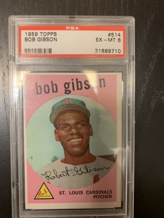 1959 Topps 514 Bob Gibson Rookie Psa Graded Ex - Mt 6 Centered