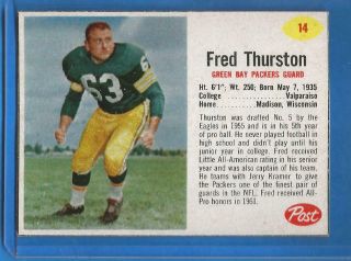 1962 Post Cereal Football Card 14 Fred " Fuzzy " Thurston - Green Bay Packers