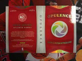 AD 2018 - 19 Panini Opulence Booklet RC Patch Auto Trae Young 4/25 4 colors 2