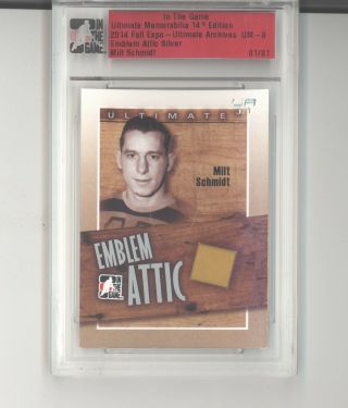 Milt Schmidt 1/1 Jersey Card 2014 - 15 In The Game Ultimate 14th Fall Expo Bruins