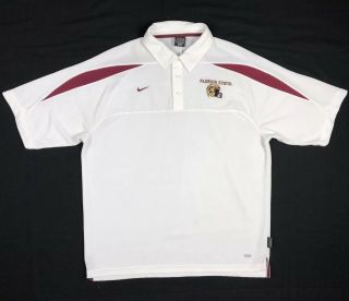 Vtg Nike Florida State Seminoles Fsu Mens White S/s Polo Shirt Sz Large A9