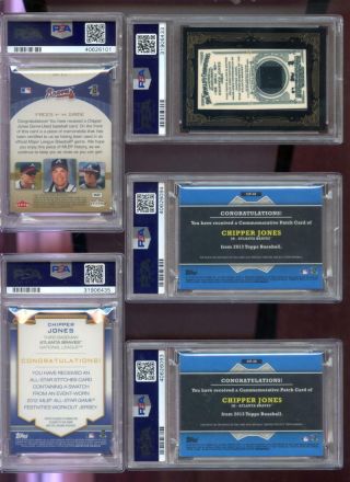 2012 Topps Update All - Star Game Stitches Chipper Jones Jersey Game - Card PSA 2