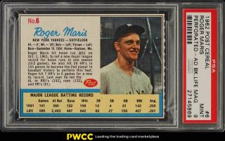 1962 Post Cereal Roger Maris Perforated,  Ad Back 6 Psa 9 (pwcc)