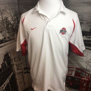 Nike Team Dri - Fit Mens Medium Polo Shirt Ohio State Buckeyes White Red M