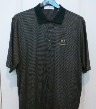 Fairway & Greene Golf Shirt.  Xl.  Green/beige Stripe.  Pebble Beach