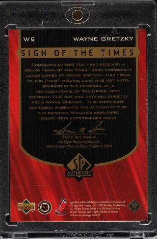 1998 SP Authentic Sign Of The Times Wayne Gretzky AUTO WG (PWCC) 2