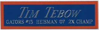 Tim Tebow Uf Heisman Nameplate Autographed Signed Helmet - Jersey - Football - Photo