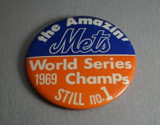 1969 York Mets World Series Champs Baseball Large 3 1/2 " Pin Button