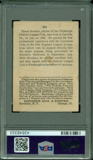 1915 CRACKER JACK 84 ELMER KNETZER PSA 1.  5, 2