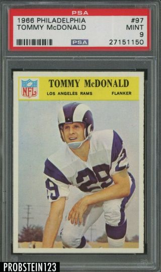 1966 Philadelphia Football 96 Tommy Mcdonald Los Angeles Rams Hof Psa 9