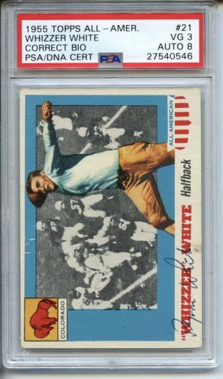 Signed 1955 Topps All - American Whizzer White 21 Psa/dna 8 Auto - Low Pop