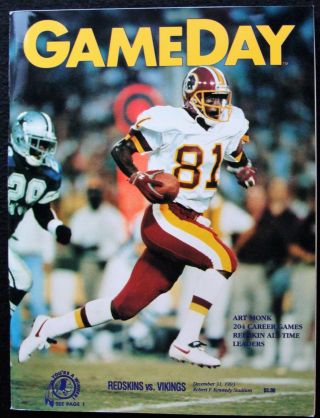 Dec 31,  1993 Minnesota Vikings V.  Redskins Gameday Nfl Program @ Rfk Stadium