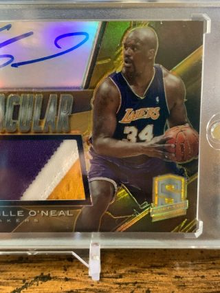 2013 - 14 Spectra Gold Refractor Patch Auto Shaquille O ' Neal 04/10 Lakers 3