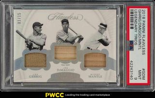 2018 Panini Flawless Mickey Mantle Dimaggio Gehrig Bat Patch /15 Psa 9 (pwcc)