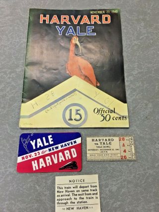 1940 Harvard Yale College Football Program,  Game Ticket,  Haven Rr Schedule
