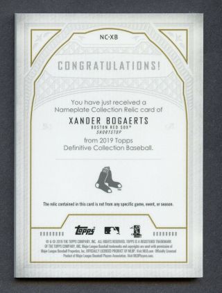 2019 Topps Definitive Xander Bogaerts Red Sox Game Letter Patch 1/1 2