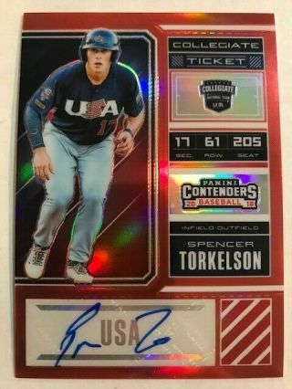 Spencer Torkelson 2018 Usa Baseball Contenders Optic Red 24/100 Auto 2019 1?