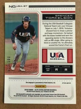SPENCER TORKELSON 2018 USA Baseball Contenders Optic RED 24/100 Auto 2019 1? 2