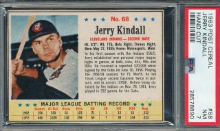 Psa 7 Nm Hand Cut 1963 Post Cereal 68 Jerry Kindall " Black Borders "