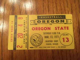 1971 Basketball Oregon Ducks Vs Oregon State Beavers Ticket Ncaa Good Con