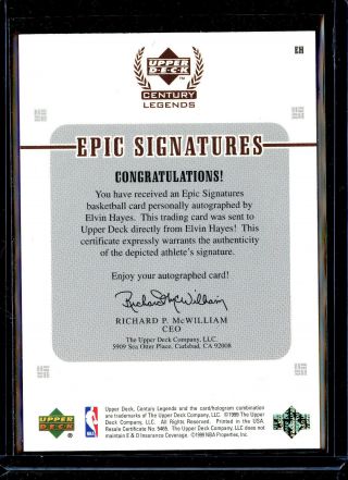 1999 - 00 Upper Deck Century Legends Epic Signatures Elvin Hayes Autograph Auto 2