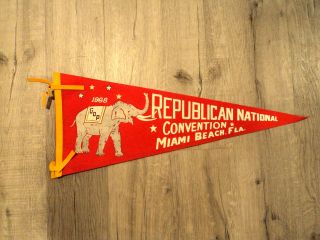 Gop Republican National Convention Miami Beach,  Fla.  Pennant 29 " X 12 " (1968)