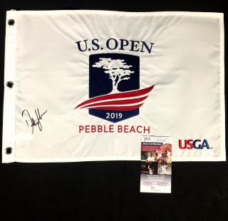Dustin Johnson Signed 2019 Us Open At Pebble Beach Golf Flag U.  S.  Jsa Dd31662