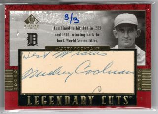 2003 Sp Legendary Cuts Mickey Cochrane Signature D 3/3 Detroit Tigers