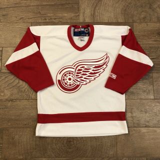 Vintage 1990’s Detroit Red Wings Ccm Hockey Red White Nhl Jersey Made In Canada