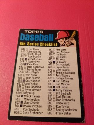 1971 Opc Baseball Set Break 619 6th Serie Checklist Ex/ex,  Marked With Copyright