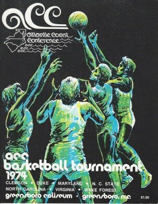 1974 Acc Atlantic Coast Conference Basketball Tournament Program Unc Duke Uva
